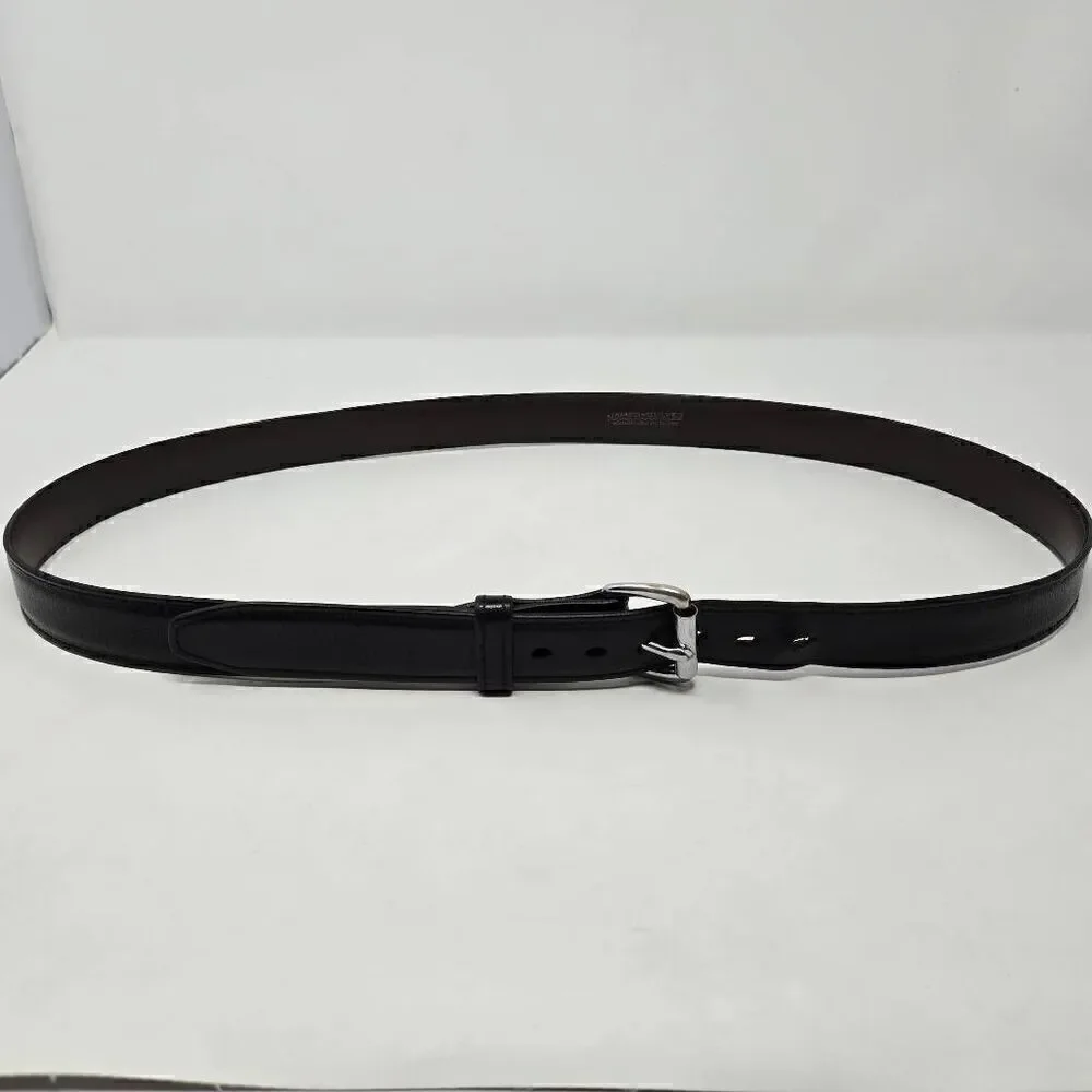 JAMES CULVER HANDMADE BLACK LEATHER SILVER BUCKLE MENS BELT SIZE 46 1.25